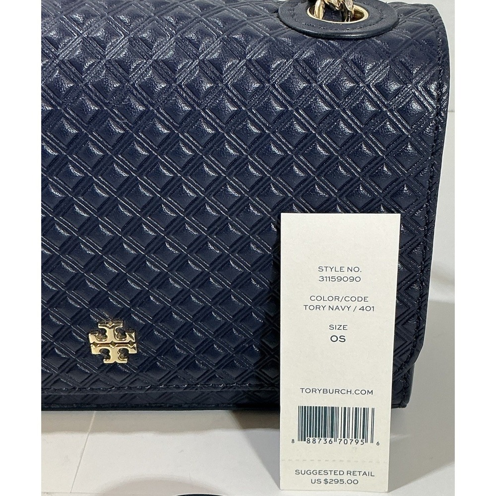 Tory Burch Marion Embossed Shrunken Shoulder Bag In Navy Mini Leather $295 - Picture 3 of 8